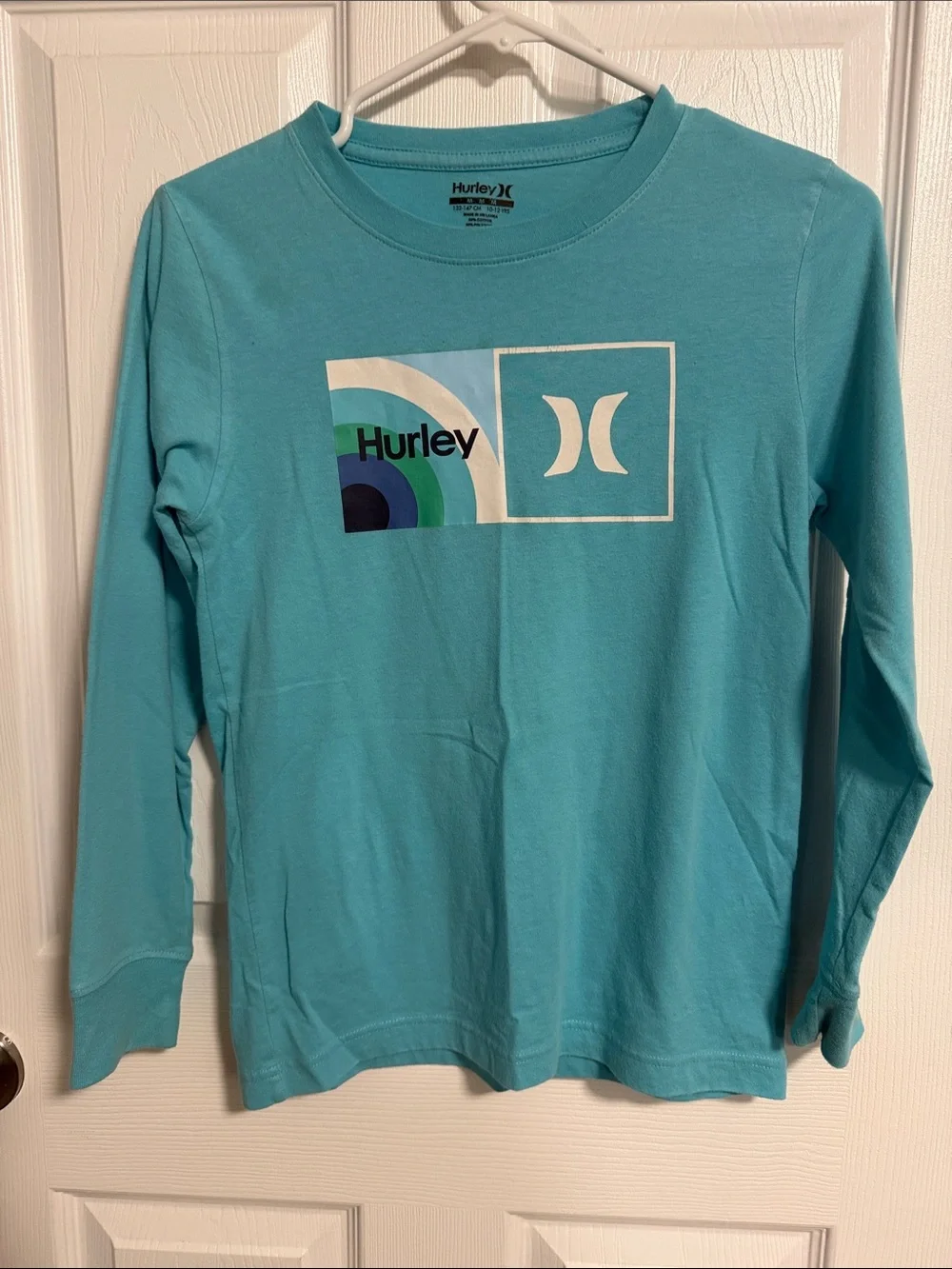 Hurley Kids Long Sleeve Tee Teal with White and Green Logo